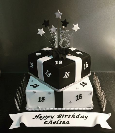 Black And White 18th Birthday Cake, Cakes For 18th Birthday Boys, Birthday Cake For 18th Birthday Boy, Cake Ideas For 18th Birthday, Cake For 18th Birthday Boy, Black And White Cake Ideas, 18th Birthday Cake Boys, White Cake Ideas, Birthday Cake For Guys