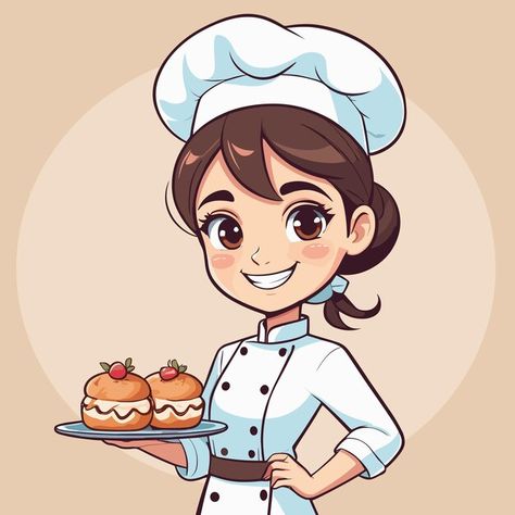 Chef Pictures Cartoon, Chef Vector Illustration, Female Baker Character Design, Cartoon Chef Drawing, Cute Chef Illustration, Cute Chef Cartoon, Cooking Art Drawing, Cook Anime, Chef Drawing