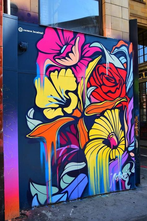 Spray Paint Mural, Funky Graffiti, Nature Graffiti, Graphity Street Art, Graphitis Street Art, Garden Graffiti, Nature Graffiti Art, Trippy Mural, Car Graffiti