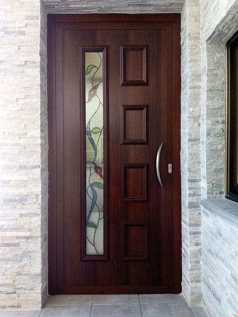 Puertas con vitral Front Entry Decor, Pintu Interior, Wood Front Entry Doors, Double Front Entry Doors, Modern Entrance Door, Modern Exterior Doors, Eksterior Modern, Front Door Design Wood, Wooden Front Door Design