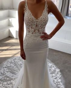 Gorgeous Embroidered Backless White Lace Slip Wedding Dress / Wedding Gown with Spaghetti Straps, Open Back and a Train. 2021 Blue by Enzoani Bridal Collection. Enzoani Wedding Dress, Inexpensive Bridesmaid Dresses, Bride Reception Dresses, Blue By Enzoani, Slip Wedding Dress, Garden Wedding Dresses, Formal Dresses With Sleeves, Rustic Wedding Dresses, Gorgeous Wedding Dress