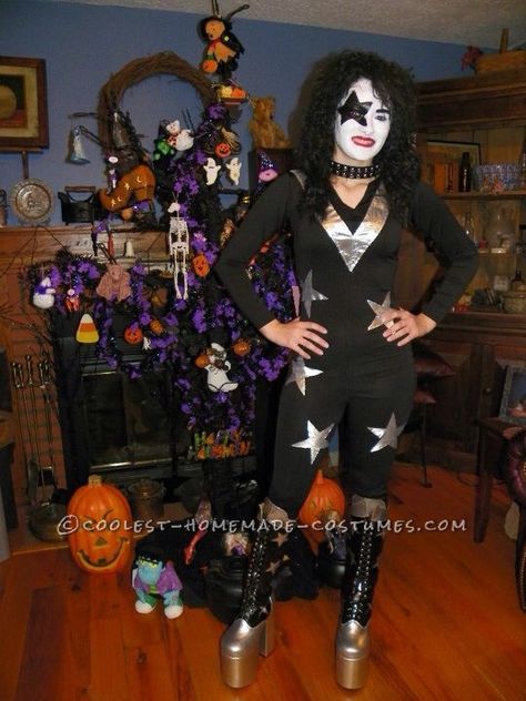 Cool Homemade KISS Starchild Female Costume... Coolest Homemade Costumes Paul Stanley Costume, Stanley Costume, Kids Mummy Costume, Tourist Halloween Costume, Petite Outfits Summer, Baby Tiger Costume, Spring Wedding Guest Attire, Maleficent Halloween Costume, Medusa Halloween Costume