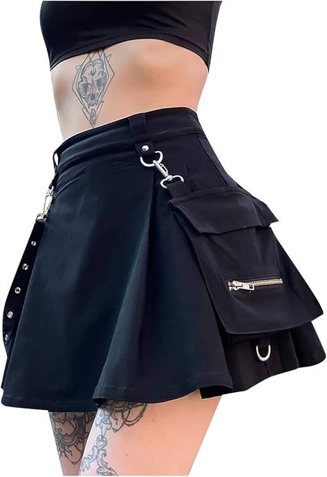 Women Gothic Punk Skirt Black Zipper Hollow Out A-Line Short Mini Skirt Party Cosplay Skirt, Black, Small : Amazon.ca: Clothing, Shoes & Accessories Goth Skirts, Techwear Women, Punk Skirt, Goth Skirt, Black Pleated Mini Skirt, Estilo Harajuku, Gothic Skirt, Gothic Skirts, Mode Hippie