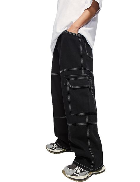 Black Cargo Pants Men Outfit, Y2k Baggy Jeans Men, Streetwear Pants For Men, Baggy Jeans For Boys, Grunge Male Fashion, Alternative Men’s Fashion, Mens Baggy Jeans Outfit, Cargo Pants Outfit Men Streetwear, Nigel West