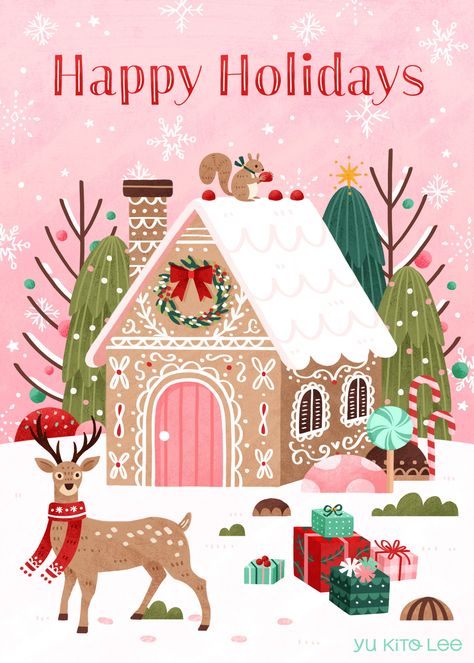 Happy holidays: gingerbread house Vintage Jul, Table Runner Christmas, Wallpaper Natal, Seasons Winter, Illustration Noel, Noel Christmas, Holiday Illustrations, Christmas Illustration, Christmas Aesthetic