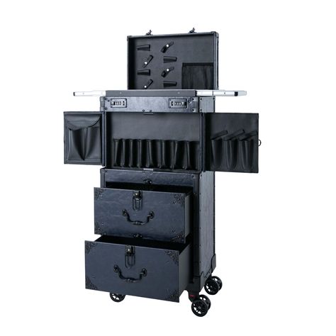 PRICES MAY VARY. 【Large Capacity】With 4 Tiers, this beauty salon luggage can provide you with plenty of storage space to meet your. 【Excellent Weight bearing Capacity】The four supporting feet at the bottom and the aluminum alloy frame provide the beauty salon luggage with a maximum weight bearing capacity of 25kg/55.12lbs. You can place all kinds of hairdressing and beauty tools on it with confidence. 【Multi functional Sorted Storage】Hairdressing travel case with wheels has a multi functional pl Hairdressing Trolley, Hairdryer Holder, C Beauty, Barber Style, Goth Accessories, Cosmetology School, Makeup Train Case, Salon Ideas, Train Case