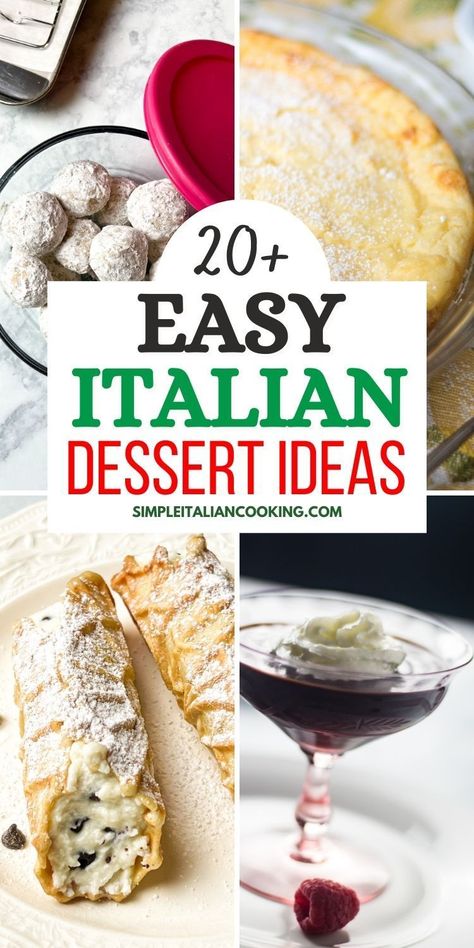 Here's some of my favorite Italian desserts that are easy and delicious! These recipes will inspire you with lots of ideas that are perfect for holidays, weddings, and birthdays. From recipes using ricotta cheese to fresh fruit trays and pastries, you'll be sure to find the best Italian dessert for your special occasion. All these recipes are easy to make and from my kitchen to yours! Fancy Italian Desserts, Cooking Classy Recipes Desserts, Dessert For Pasta Night, Easy Italian Desserts For A Crowd, Recipes With Ricotta Cheese Dessert, Easy Italian Potluck Ideas, Dessert For Italian Dinner, Healthy Italian Desserts, Italian Inspired Desserts