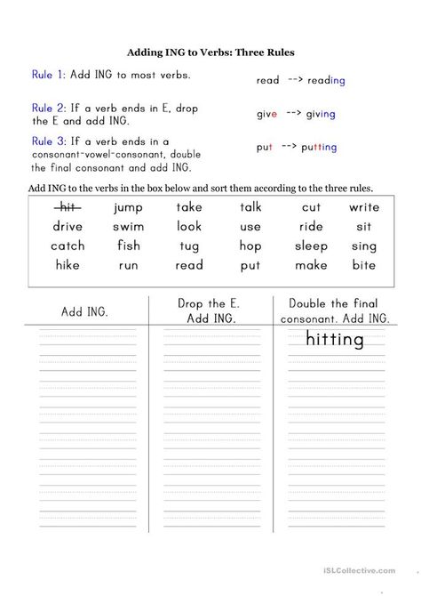 Verbs For Kids, Double Consonants, Materi Bahasa Inggris, Ing Words, Present Continuous, Spelling Rules, Verb Worksheets, English Grammar Worksheets, 2nd Grade Worksheets