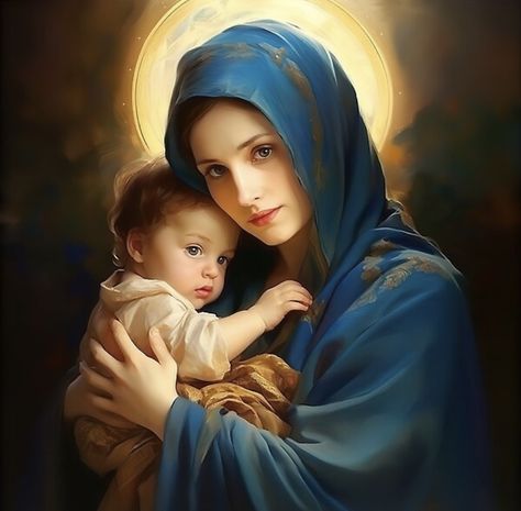 This enchanting artwork invites you to contemplate the profound love and sacred connection shared between a mother and her child, evoking a sense of awe and reverence that transcends time. It captures the bond between the Virgin Mary and the baby Jesus. Jesus Printable, Mother Mary Pictures, Mary Images, مريم العذراء, Mary Pictures, Mary And Baby Jesus, Santi Cattolici, Virgin Mary Art, Mother Mary Images