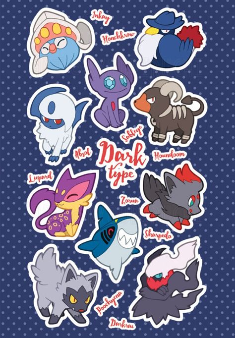 Dark Type Pokemon Sticker Sheet Pokemon Type Series - Etsy Canada Dark Type Pokemon, Dark Pokémon, Pokemon Craft, Ghost Type, Pokemon Stickers, Cute Pokemon Pictures, Type Pokemon, Cute Pokemon Wallpaper, Pokemon Memes