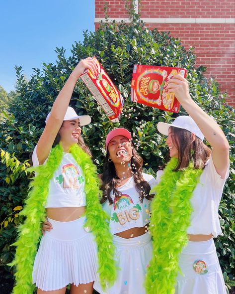 Lucky Charm Sorority, Lucky Charm Bid Day Theme, Lucky Me Im A Big Sorority, Lucky Charms Themed Bid Day, Lucky Charm Bid Day, Lucky Charms Sorority Theme, Lucky Me Bid Day Theme, Creative Big Little Reveal Themes, Sorority Big Little Themes