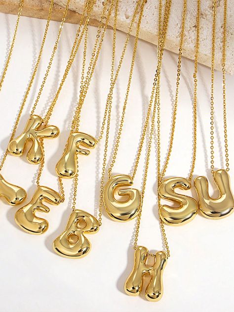 1pc Smooth Chunky 26 Letter Necklace Cute Gold Chain Necklace Choker Letter Necklace For Women Teen Men Simple Bubble Necklace For Daily Party Birthday Jewelry Gifts Yellow Gold    Copper     Women Fashion Jewelry, size features are:Bust: ,Length: ,Sleeve Length: Choker Simple, Bubble Necklace, Tooth Gems, Tooth Gem, Birthday Jewelry, Bubble Necklaces, Necklace Cute, Gold Collar, Birthday Jewelry Gift