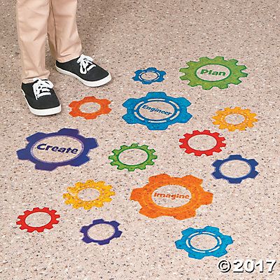 Maker Fun Factory VBS Decor Ideas - Southern Made Simple Maker Fun Factory Vbs 2017, Maker Fun Factory Vbs, Maker Fun Factory, Floor Decals, Stem Classroom, Decor Studio, Floor Decal, Kids Learning Activities, Gadgets And Gizmos