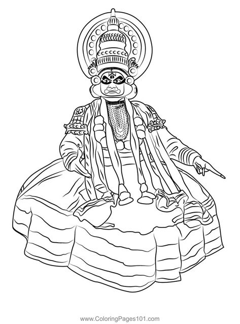 Kathakali Kerala India Coloring Page Kathakali Dance Drawing, Kathakali Outline, Kathakali Pencil Drawing, Kathakali Drawing Easy, Kathakali Mandala Art, Kathakali Illustration, Kathakali Face Drawing Outline, Kathakali Sketch, Kathakali Face Drawing