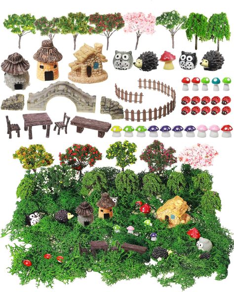 PRICES MAY VARY. Sufficient Quantity: you will receive 44 pieces of bonsai figurines, 13 pieces miniature trees of different sizes and heights, and 40 grams of artificial moss to add color to your garden decor Reliable Material: stone house accessories are made of resin, artificial tree is made of plastic material, moss is made of moss processing, reliable material, high temperature and rust resistance, color is not easy to fade, the material is not easy to break, very suitable for garden decora Log Fence, Rockery Garden, Mini Zen Garden, Tree Model, Jardim Diy, Garden Figures, Moss Ball, Bench Chair, Stone Steps