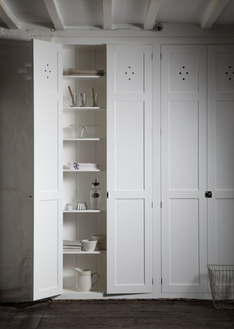 devol / cotes mill - pantry doors = cupboards Liz Marie, Devol Kitchens, Pantry Cupboard, Linen Cupboard, Boot Room, Shaker Kitchen, Pantry Storage, Cupboard Doors, Laundry Rooms