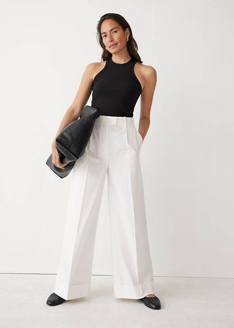 Wide Leg Pant Outfit, Wide Leg Linen Trousers, Traditional Suit, White Wide Leg Pants, Leg Pants Outfit, Strappy Maxi Dress, White Trousers, Sneakers Looks, Wide Trousers