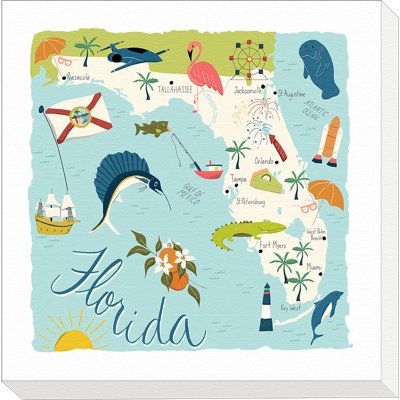 Florida Illustration, Florida State Map, State Map Art, Map Art Print, Tile Coasters, Stone Coasters, Illustrated Map, State Map, Florida Home