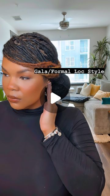 Loc Styles For Gala, Sisterlocks Low Bun, Sleek Locs Ponytail, Long Loc Bun Styles, Gala Loc Styles, Loc Updo For Wedding, Loc Style For Wedding Guest, Loc Style Ponytail, Updo Loc Styles For Women Long