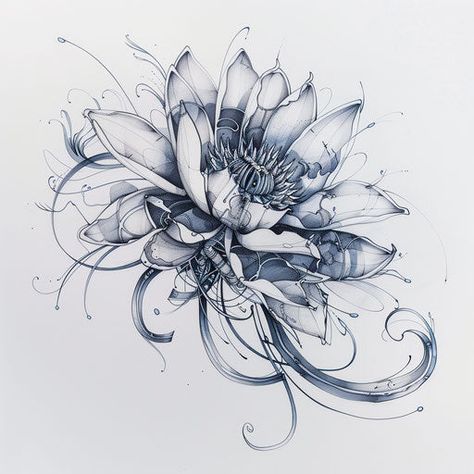 Water Lily Tattoo Sketch Kit Water Lily Tattoos For Women, Water Lilly Tattoo Design, Lily Tattoo Sketch, Water Lily Tattoo Design, Waterlilly Tattoo, Lilly Tattoo Design, Abstract Flower Tattoos, Water Lily Tattoo, Sketch Kit