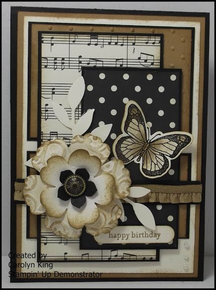 Carolyn King: Mojo Monday #343 Musical Cards, Karten Design, Flowers And Butterflies, Birthday Cards Diy, Butterfly Cards, Handmade Birthday Cards, Card Sketches, Floral Cards, Creative Cards