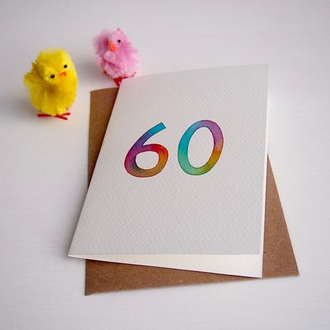 Watercolour Birthday Card, Watercolour Rainbow, 60th Birthday Card, Watercolour Card, Watercolor Birthday Cards, 60th Birthday Cards, Hand Painted Card, 40th Birthday Cards, Watercolor Birthday