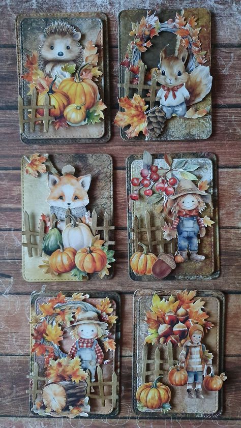 Fall Atc Cards Ideas, Thanksgiving Atc Cards, Atc Cards Ideas Inspiration, Atc Cards Ideas, Playing Card Crafts, Cuadros Diy, Tim Holtz Crafts, Christmas Bookmarks, Art Trading Cards