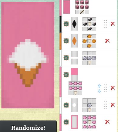 Ice Cream Machine Minecraft, Minecraft Flag Design Pink, Ice Cream Truck Minecraft, Minecraft Ice Cream Machine, Ice Cream Banner Minecraft, Ice Cream Minecraft Build, Icecream Shop Minecraft, Minecraft Ice Cream Stand, Minecraft Banner Designs Food