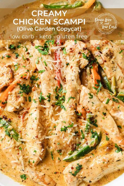 Chicken Scampi Pasta Recipes, Low Carb Dinner Recipes Chicken, Peace Love And Low Carb Recipes, Low Carb Chicken Pasta, Chicken Tenderloin And Noodle Recipes, Healthy Chicken Scampi, Low Carb Chicken Pasta Recipes, Keto Chicken Scampi, Creamy Chicken Scampi Recipe