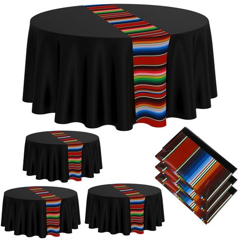 PRICES MAY VARY. Sufficient Quantity: there are 3 pieces of Mexican theme polyester tablecloths in the package; Sufficient quantity can better meet your daily use and replacement, which will bring more convenience to you and your family Classic Stripe Design: our Mexican colorful tablecloth adopts classic stripe design, which is charming and elegant, simple but not monotonous; It can make your table more tidy and beautiful, and is suitable for you to put a lot of plates and food Quality Material Black Mexican Theme Party, Black Mexican Wedding, Mariachi Theme Party, Mexican Quinceanera Ideas Decoration, Mexican Centerpiece Ideas, Elegant Mexican Theme Party, Fiesta Party Centerpieces, Mexican American Wedding, Picnic Buffet