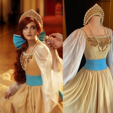 Princess Anastasia Cosplay, Anastasia Dress Real Life, Diy Anastasia Costume, Anastasia Halloween Costume, Princess Anastasia Dress, Anastasia Yellow Dress, Anastasia Outfit, Princess Costume Ideas, Anastasia Princess