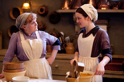 Girls: They run the  world... kitchen? Mrs Patmore, Downton Abbey Season 3, Sophie Mcshera, Justin Chatwin, Matthew Crawley, Downton Abbey Series, Lady Sybil, Kitchen Maid, Hugh Bonneville