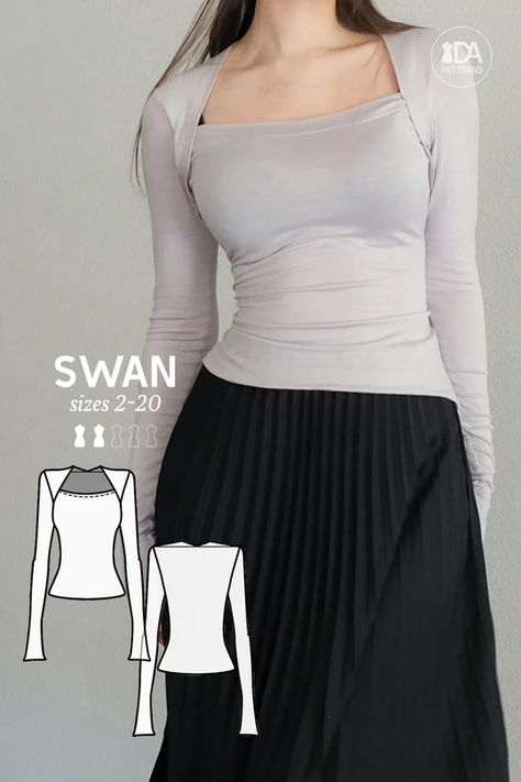 Swan Sweater Pattern Swan Sweater, Sewing Projects Clothes, Feminine Elegance, Mesh Tops, Diy Vetement, Shoulder Wrap, Kleidung Diy, Top Sewing Pattern, Ropa Diy