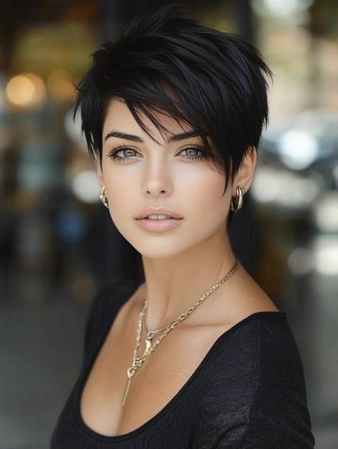 Short Layered Haircuts: Versatile and Stylish Options for Every Hair Type Dark Short Hair With Highlights, Long Pixie Haircut With Bangs, Pixie Haircut Straight Hair, Short Bob With Bangs, Pixie Cut With Long Bangs, Short Pixie Hairstyles, Layers Bangs, Short Layer Cut, Layered Pixie Cut