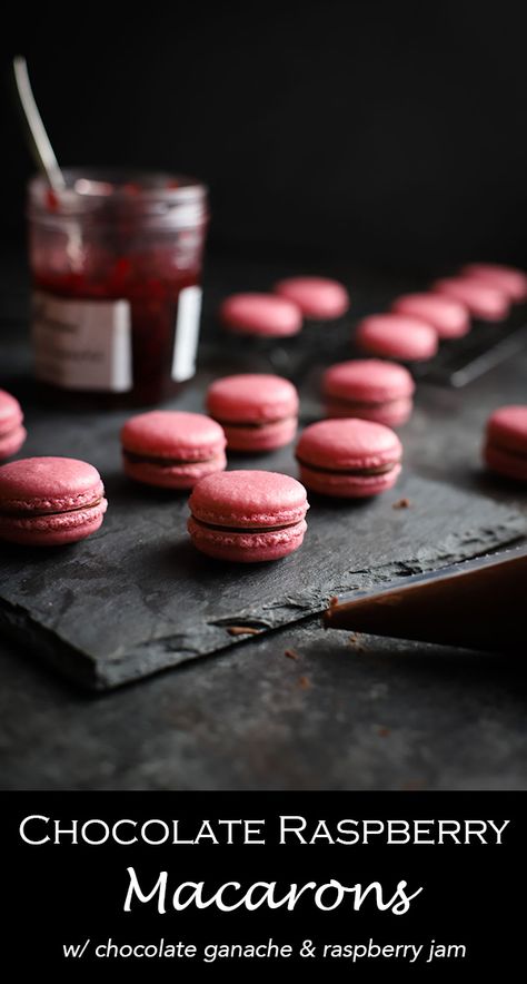 Chocolate Raspberry Macarons | wyldflour Chocolate Raspberry Macarons, French Macaron Recipe, Raspberry Macarons, French Macarons Recipe, French Macaron, French Recipes, Macaron Recipe, Treat Recipes, Scrumptious Desserts