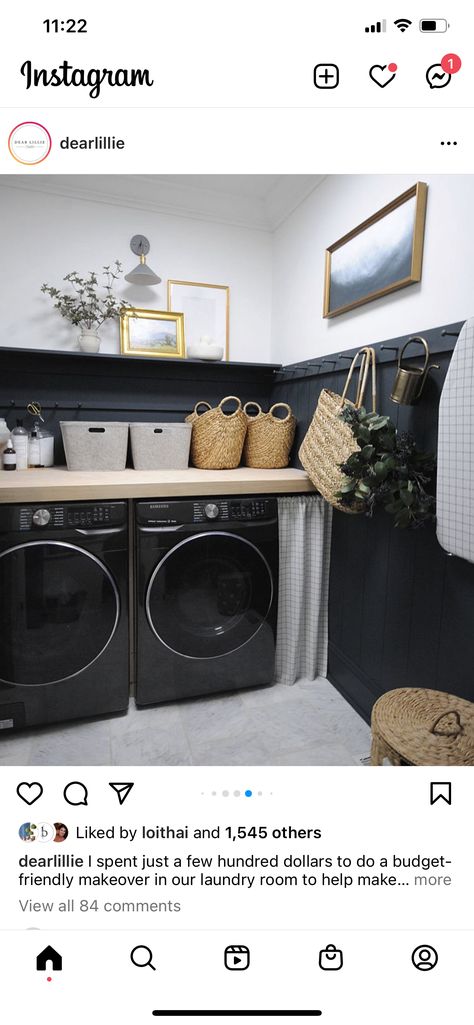 Black White Gold Laundry Room, Black And Gold Laundry Room, Laundry Room Ideas Dark, Gold Laundry Room, Black And White Laundry Room, Room Ideas Dark, White Laundry Rooms, Green Laundry, Laundry Appliances