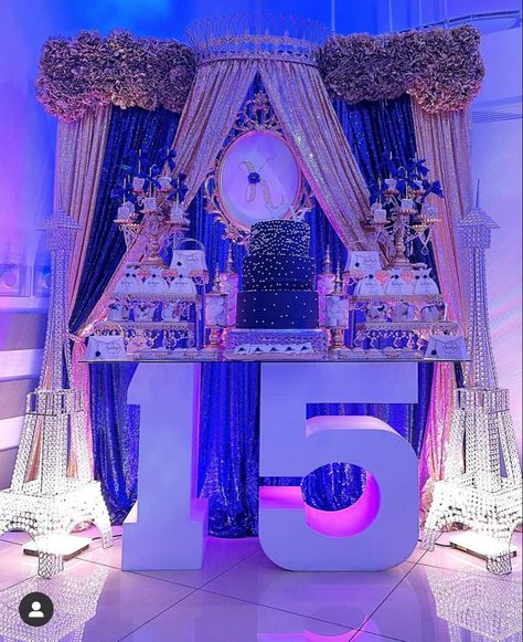 Dark Blue Quinceanera, Blue Butterfly Quinceanera Theme, Navy Blue Quinceanera Ideas, Quince Venues, Royal Blue Quince Theme, Royal Blue Quinceanera Theme, Midnight Theme, Diy Quinceanera Decorations, Xv Invitations