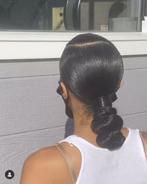 Low Weave Bun, Bun Weave Black Women, Low Ponytail Bun Black Women, Slick Back Ponytail Knot Bun, Sleek Back Knot Bun, Slick Back Bun With Braiding Hair, Slick Knot Bun, Back Knot Bun, Knot Ponytail Black Hair