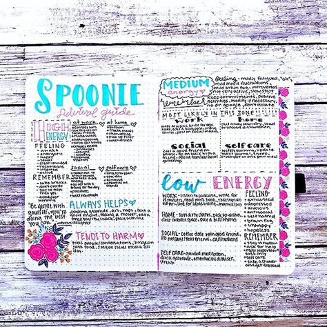 ***Double tap if your bullet journal makes your life better*** . . My bullet journal has been a lifesaver for both my mental health and chronic illness. What other system of planning and journals allows you to do eloquently create layouts to help you function at your best, learn about your patterns, and actively make adjustments to help you overcome your challenges in real time? . My #spoonie management guide is a necessity in helping me know what to do at every level of functioning. It makes no Chronic Illness Journal, Pitt Artist Pens, Spoonie Life, My Mental Health, Artist Pens, Bullet Journal Spread, Bullet Journal Inspo, Bullet Journal Doodles, Journals & Planners