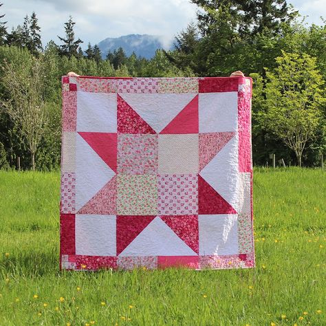 Beginner Quilting Projects, Pink Fabrics, Quilt Big, Modern Quilt Blocks, Big Block Quilts, Star Quilt Blocks, Star Quilt Patterns, Triangle Quilt, Star Quilts