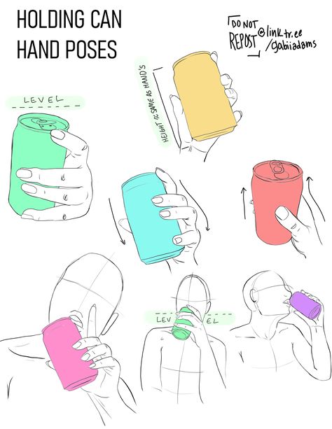 artist: gabi adams portfolio linked !! do not repost without credit !! Fiddling Hands Reference, Hand Holding Purse Drawing, Holding A Cup Drawing, Hand Poses Holding Something, Hand Holding Can Reference, Hand Holding Soda Can Reference, Hand Holding Needle Reference, Hands On Desk Pose, Soda Can Reference