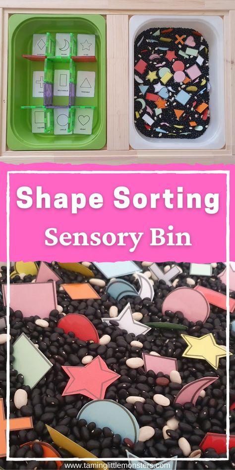 Shapes Sensory Bin Preschool, Sensory Sorting Activities, Pmld Maths Sensory Activities, Shapes Small Group Preschool, Square Sensory Bin, Sensory Math Activities, Shape Sensory For Toddlers, Toddler Tabletop Activities, Math Sensory Bin Kindergarten