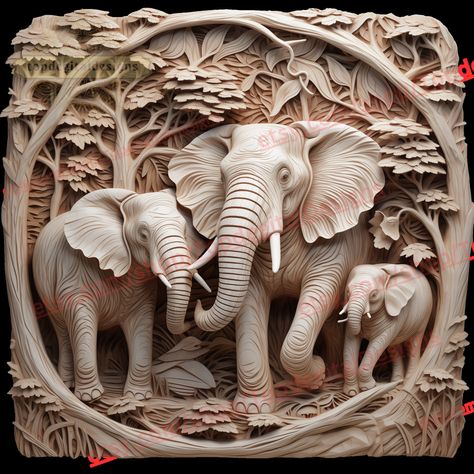 Mural Art Design, Wood 3d, Beautiful Elephant, Elephant Carving, Carved Wood Wall Art, Wallpaper Iphone Neon, Wood Carving Designs, Carving Art, Laser Engraving Machine