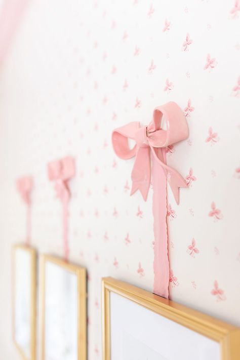 Traditional Garden Inspired Girl’s Room Reveal Grandmillennial Nursery Girl, Bow Room Ideas, Baby Girl Pink Bow Nursery, Baby Girl Nursery Pink Bows, Chinoiserie Nursery Girl Rooms, Grandmellinial Nursery, Southern Nursery Girl, Bow Nursery Decor, French Baby Girl Nursery