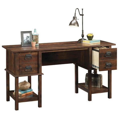 Working from home never looked better. This desk from the Viabella collection features a spacious work surface two easy gliding drawers that hold letter-size hanging files and additional storage on either of the two lower shelves. Finished on all sides in a handsome Curado Cherry it will go anywhere in your home that the job takes you. Drawers with full extension slides hold letter-size hanging files. Two lower shelves for additional storage. Finished on all sides for versatile placement. Quick Desk With File Drawer, Cherry Desk, File Drawer, Sales Desk, Family Furniture, Desk Supplies, Hanging Files, Organizing Bins, Accent Lamp