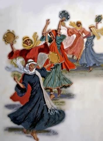 Miriam's tambourine - "Miriam the prophetess, Aaron's sister, took the timbrel in her hand, and all the women went out after her with timbrels and with dancing. Miriam answered them, 'Sing to Yahweh, for He is highly exalted; The horse and his rider, He has hurled into the sea.'" Exodus 15:20-21 Prophetic Dance, Dance Ministry, Liturgical Dance, Woord Van God, Arte Judaica, The Presence Of God, Worship Dance, Worship Art, Presence Of God