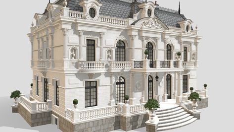 Inspiration obtained from ТопДом, a Russian construction and architectural bureau. fbx, .obj, .dae and .skp files are included in the additional file. - Aristocratic Mansion - Buy Royalty Free 3D model by Michaela Blanchfield (@michaelablanchfield) Russian Mansion, Classic Mansion, Luxury House Interior Design, Mansions Homes, Luxury House, Architecture Art, Mansion, Aesthetic Pictures, Royalty