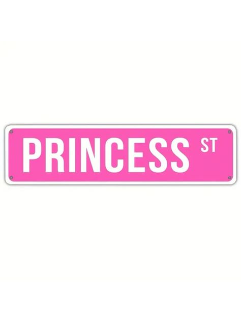 1pc Princess St Pink Metal Tin Sign 16 X 4 Inch Funny Signs For Dorm, Teen Room Decor, Aesthetic Room Decor, Cute Room Decor For Teen GirlsI discovered amazing products on SHEIN.com, come check them out! Room Decor Girly Pink, Pink Room Inspo Baddie, Cute Neon Signs For Room, Things To Print For Your Room, Pink Sign Aesthetic, Girly Signs, Signs For Bedroom Door, My Room Sign, Teen Room Decor Aesthetic