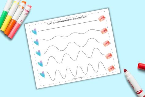 These free printable Valentine's Day fine motor tracing pages are a fun, no-prep indoor activity for preschoolers. Snag four free printable prewriting practice worksheets with a cute Valentine theme for your little learner! Prewriting tracing lines include straight lines, wavy lines, zig-zag lines, and difficult lines to trace. Prewriting Practice, Fine Motor Tracing, Prewriting Worksheets, Line Tracing, Activity For Preschoolers, Tracing Lines, Valentine Theme, Valentines Printables Free, Wavy Lines