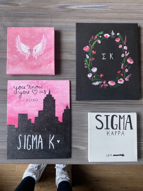 Sigma Kappa Painting, Sigma Kappa Canvas Paintings, Tri Sigma Canvas, Big Little Canvas Ideas, Big Little Paintings, Sorority Canvas Ideas, Sorority Posters, Sigma Kappa Canvas, Big Little Crafts